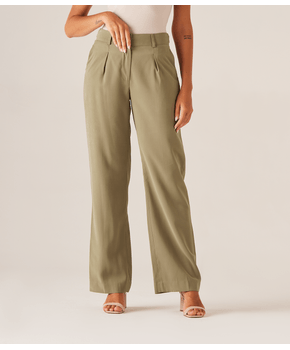 Hoge Taille Pantalon in Olijfgroen