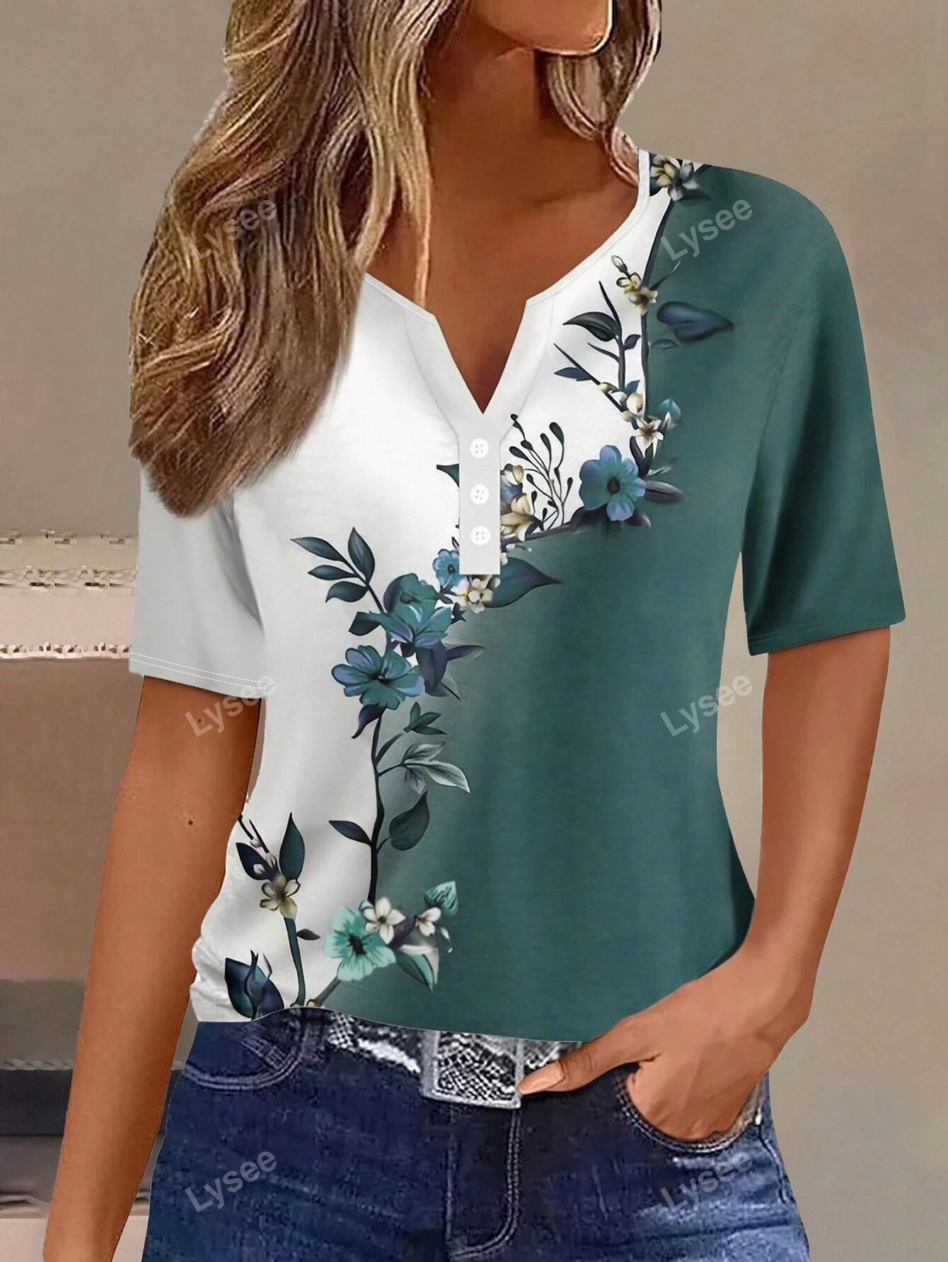 Casual Blouse met Bloemenprint en Knopen