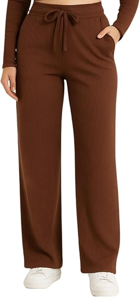 Comfortabele Ribbroek met Strikceintuur – Bruin