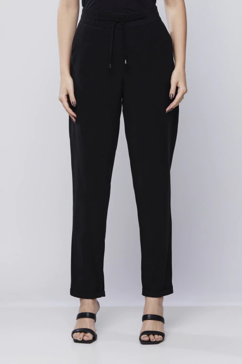 Zwarte Comfortbroek met Strikkoord